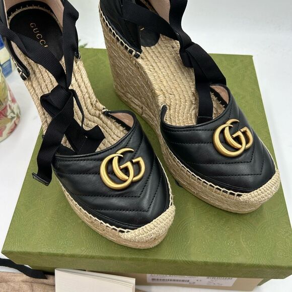 Women's Gucci GG wedge ankle tie  Espadrilles size 41 made in - Picture 4 of 11